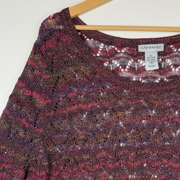 Catherines Jewel Tone Shimmer Open Knit 3/4 Sleeve Sweater Women's 3X 26 28 - Picture 2 of 6